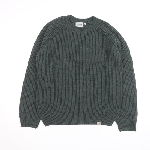 Carhartt WIP Men's Green L Cable-Knit Crew Neck Pullover Jumper