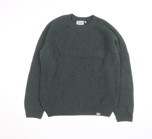 Carhartt WIP Men's Green L Cable-Knit Crew Neck Pullover Jumper