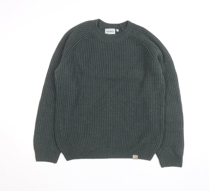 Carhartt WIP Men's Green L Cable-Knit Crew Neck Pullover Jumper