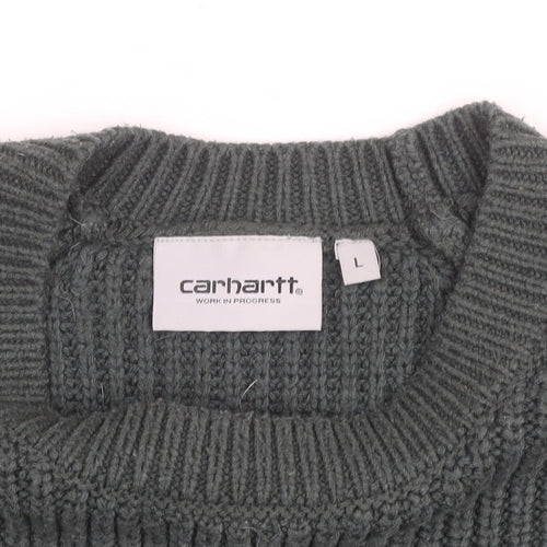 Carhartt WIP Men's Green L Cable-Knit Crew Neck Pullover Jumper