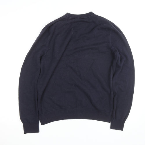 Fred Perry Men’s Blue Cotton Crew Neck Jumper Size L Classic Logo Knit