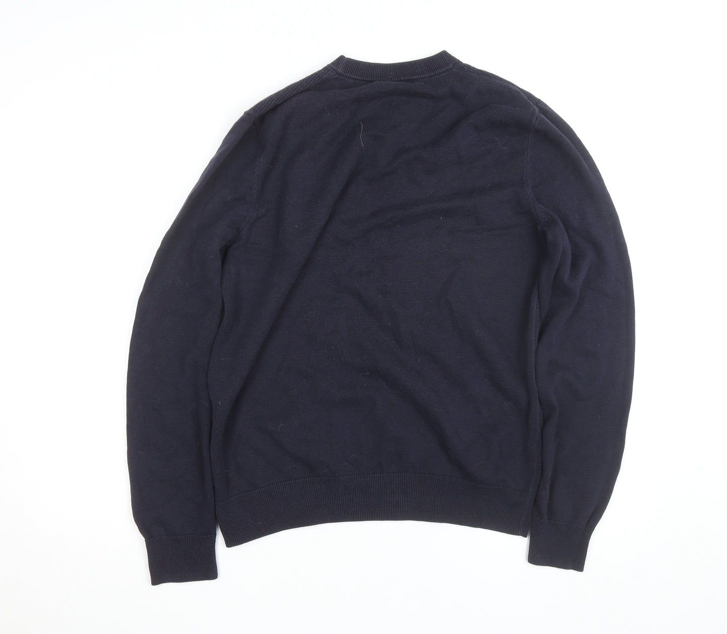 Fred Perry Men’s Blue Cotton Crew Neck Jumper Size L Classic Logo Knit