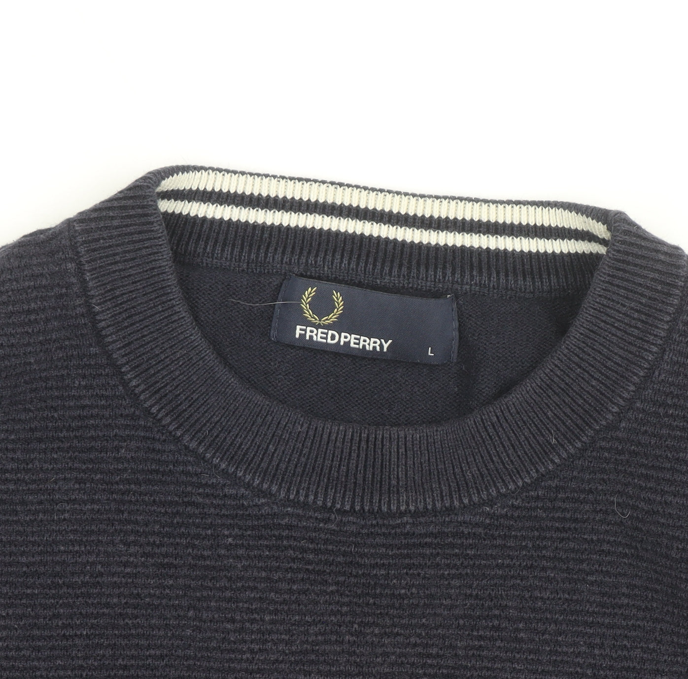 Fred Perry Men’s Blue Cotton Crew Neck Jumper Size L Classic Logo Knit