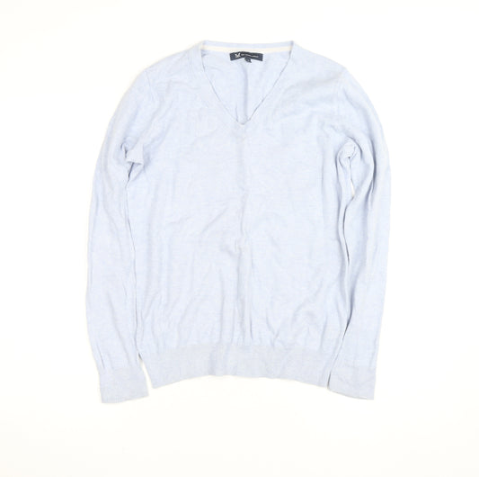 Crew Clothing Company Men's Blue V-Neck Cotton Cashmere Jumper Size M