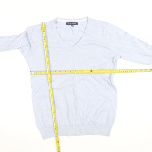 Crew Clothing Company Men's Blue V-Neck Cotton Cashmere Jumper Size M