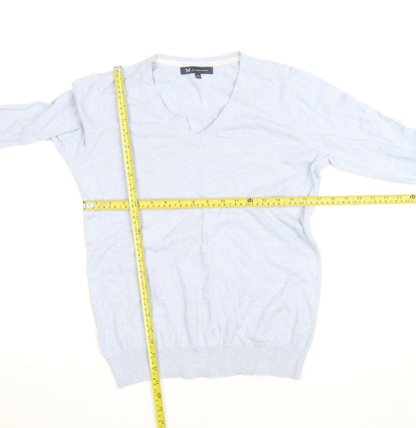 Crew Clothing Company Men's Blue V-Neck Cotton Cashmere Jumper Size M