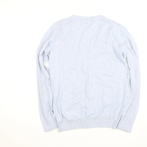 Crew Clothing Company Men's Blue V-Neck Cotton Cashmere Jumper Size M