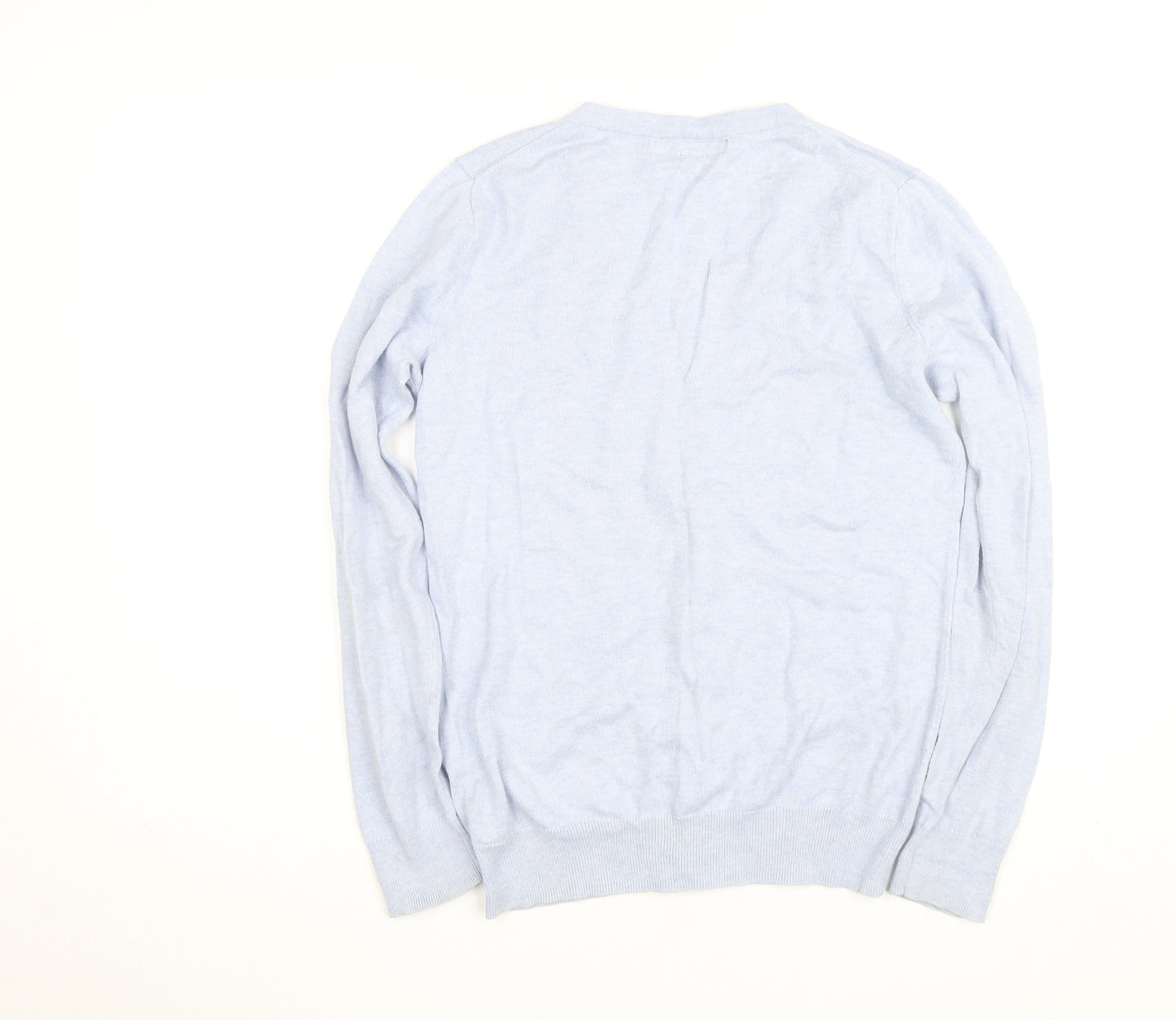 Crew Clothing Company Men's Blue V-Neck Cotton Cashmere Jumper Size M