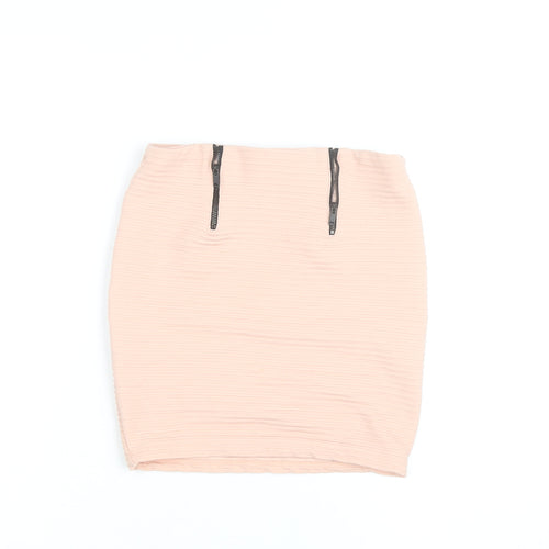 Bershka Women’s Beige Short Pencil Skirt Size S with Zip Detail
