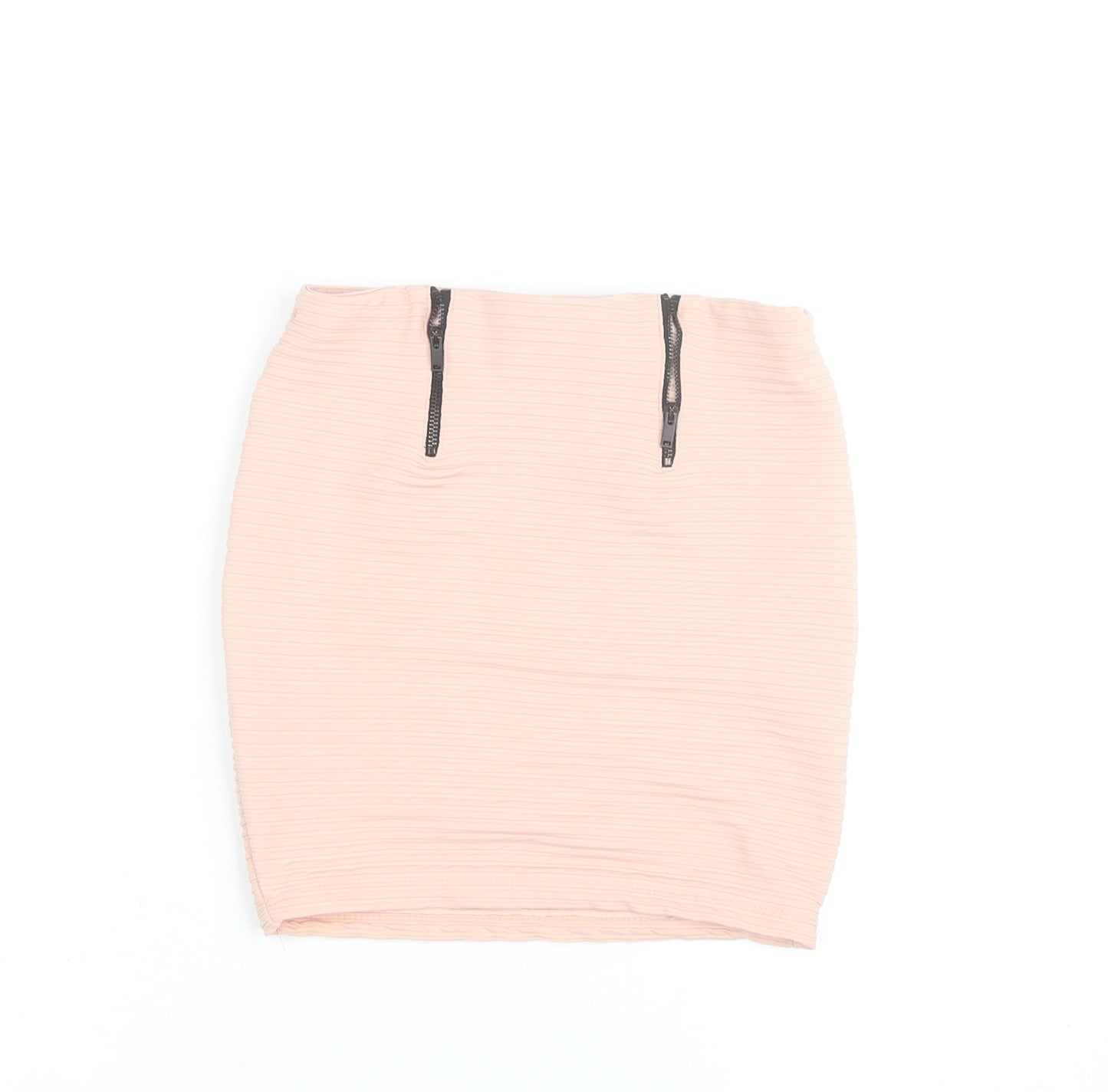 Bershka Women’s Beige Short Pencil Skirt Size S with Zip Detail