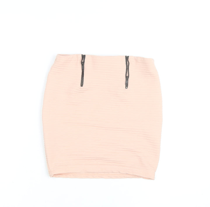 Bershka Women’s Beige Short Pencil Skirt Size S with Zip Detail