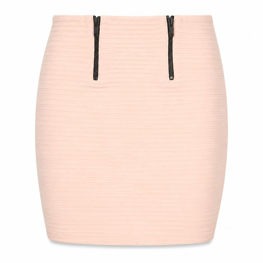Bershka Women’s Beige Short Pencil Skirt Size S with Zip Detail