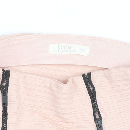 Bershka Women’s Beige Short Pencil Skirt Size S with Zip Detail