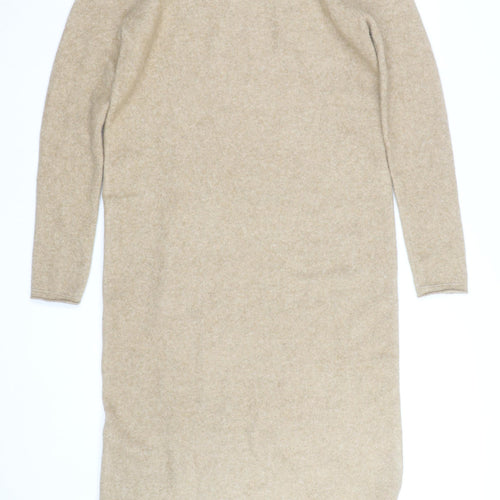 MNG Women Beige Wool Knit Jumper Dress L Long Sleeve Winter