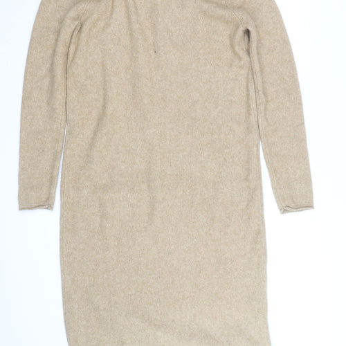 MNG Women Beige Wool Knit Jumper Dress L Long Sleeve Winter