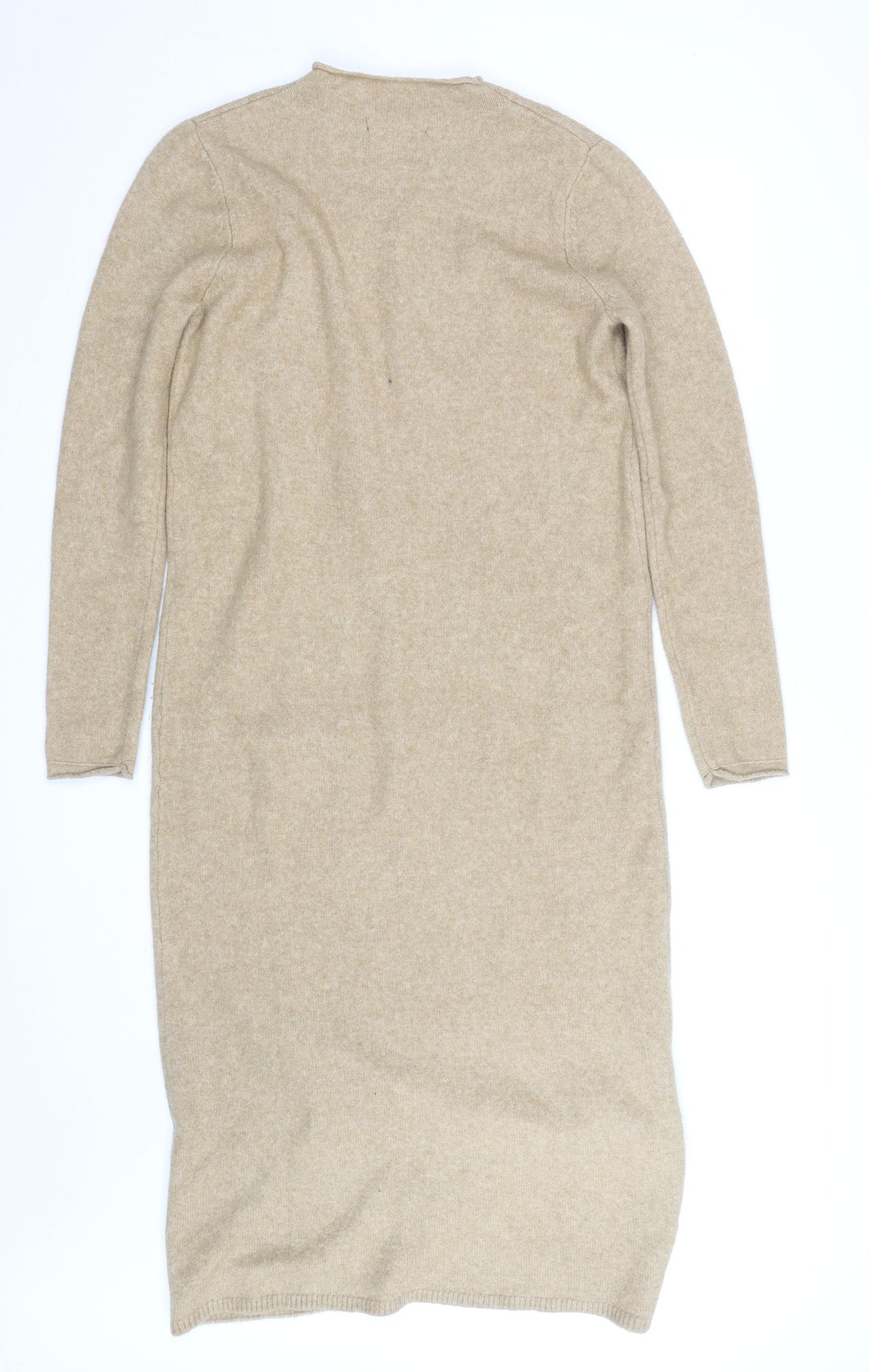 MNG Women Beige Wool Knit Jumper Dress L Long Sleeve Winter