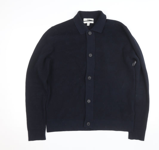 Marks and Spencer Men's Blue Collared Cotton Blend Cardigan M
