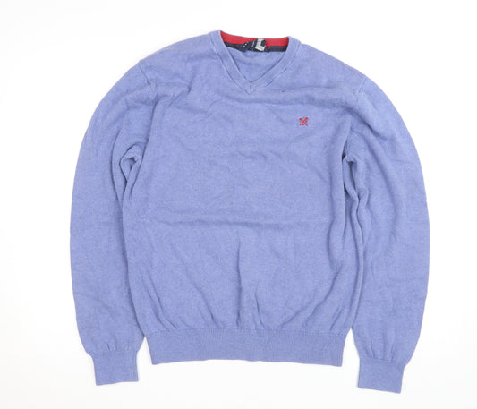 J.Crew Men's Blue Cotton Cashmere V-Neck Jumper Size L