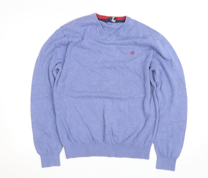 J.Crew Men's Blue Cotton Cashmere V-Neck Jumper Size L