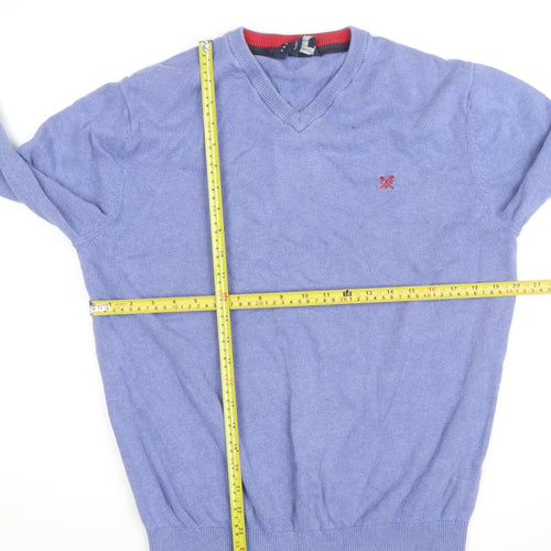 J.Crew Men's Blue Cotton Cashmere V-Neck Jumper Size L