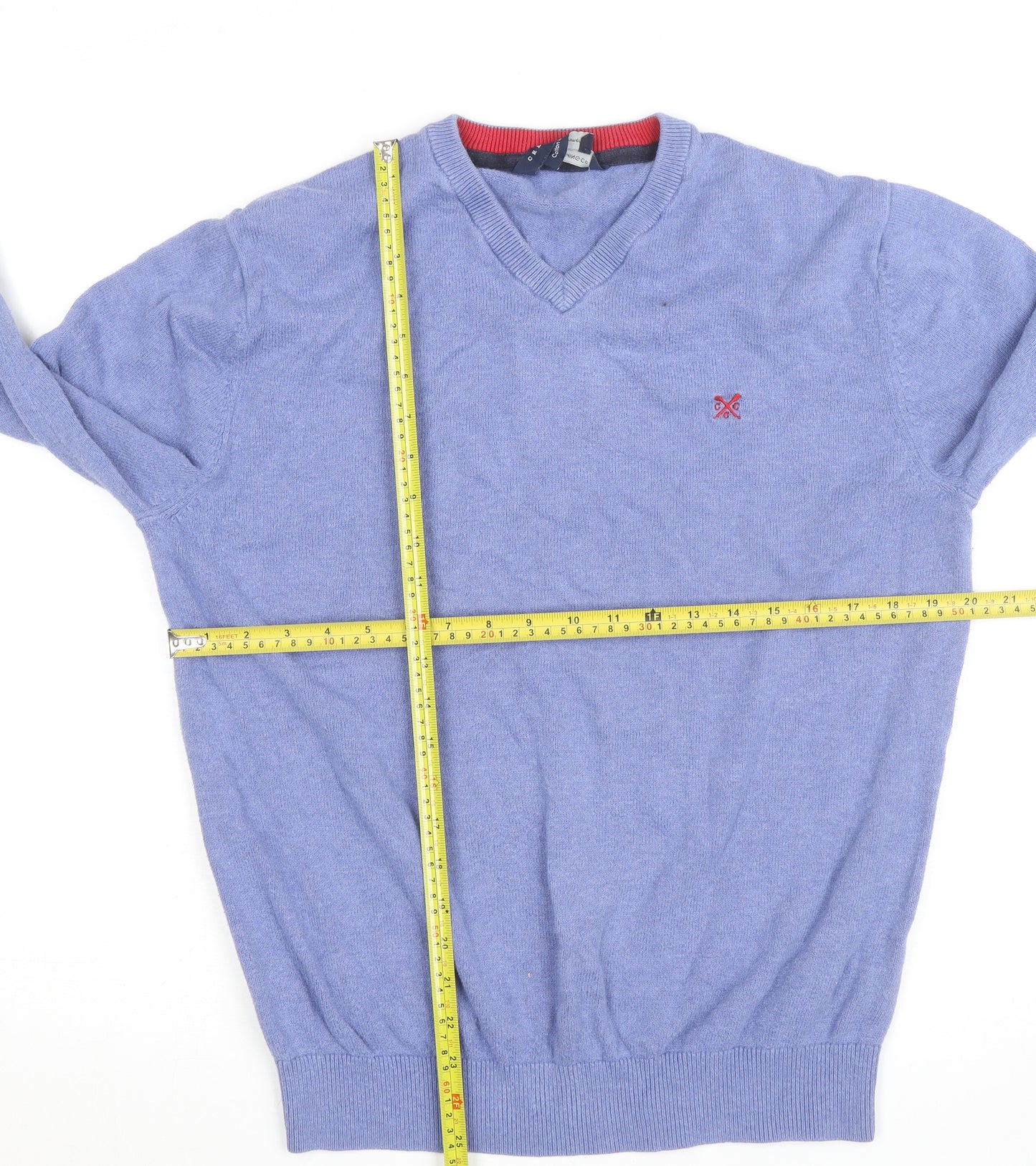 J.Crew Men's Blue Cotton Cashmere V-Neck Jumper Size L