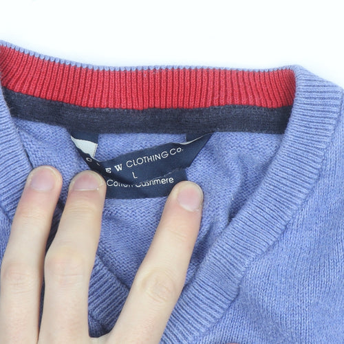 J.Crew Men's Blue Cotton Cashmere V-Neck Jumper Size L