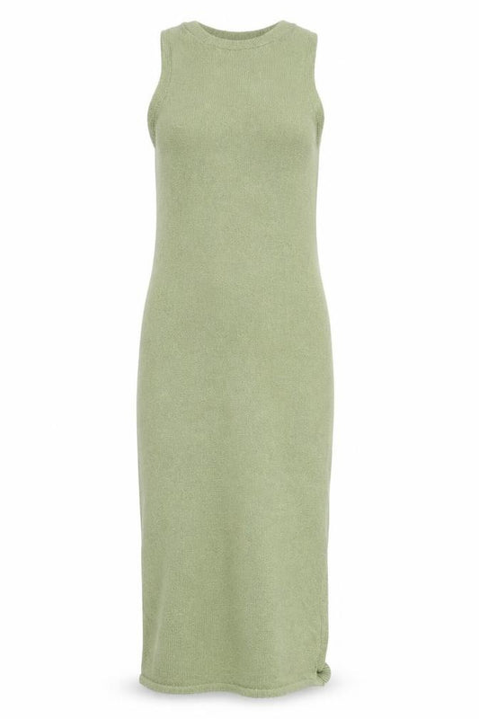 Front view of ASOS DESIGN Women’s Green Sleeveless Knit Bodycon Midi Dress, size UK 8-10