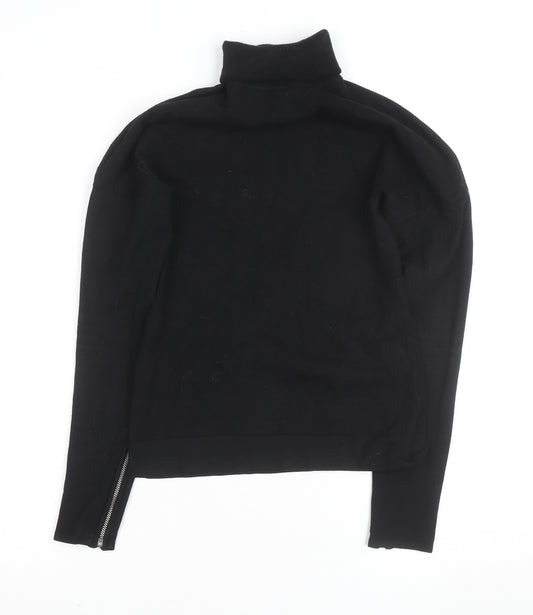 Karen Millen Women Black Roll Neck Knit Top Size 10 Slim Fit Stretch