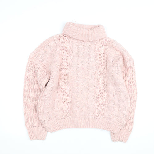 Geo London Women Pink Cable-Knit Roll Neck Pullover Jumper Size M