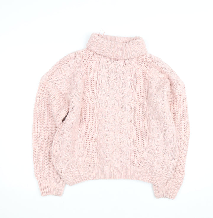 Geo London Women Pink Cable-Knit Roll Neck Pullover Jumper Size M