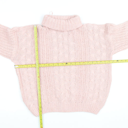 Geo London Women Pink Cable-Knit Roll Neck Pullover Jumper Size M