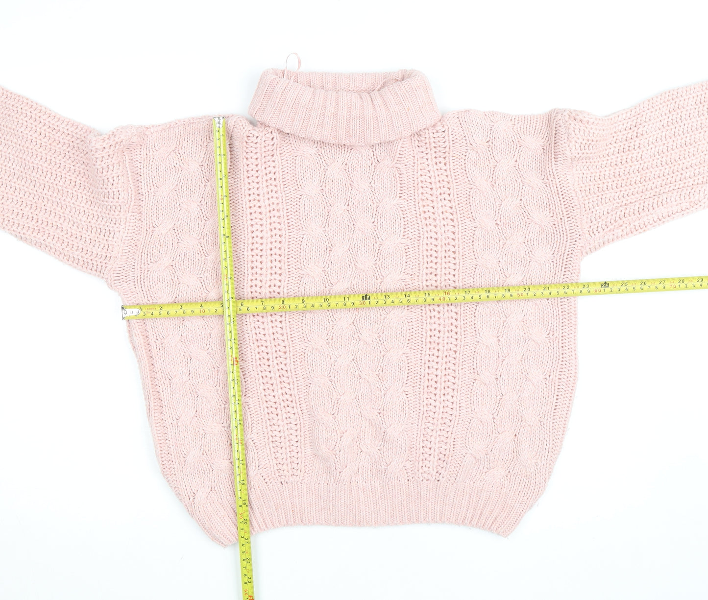 Geo London Women Pink Cable-Knit Roll Neck Pullover Jumper Size M
