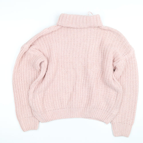 Geo London Women Pink Cable-Knit Roll Neck Pullover Jumper Size M