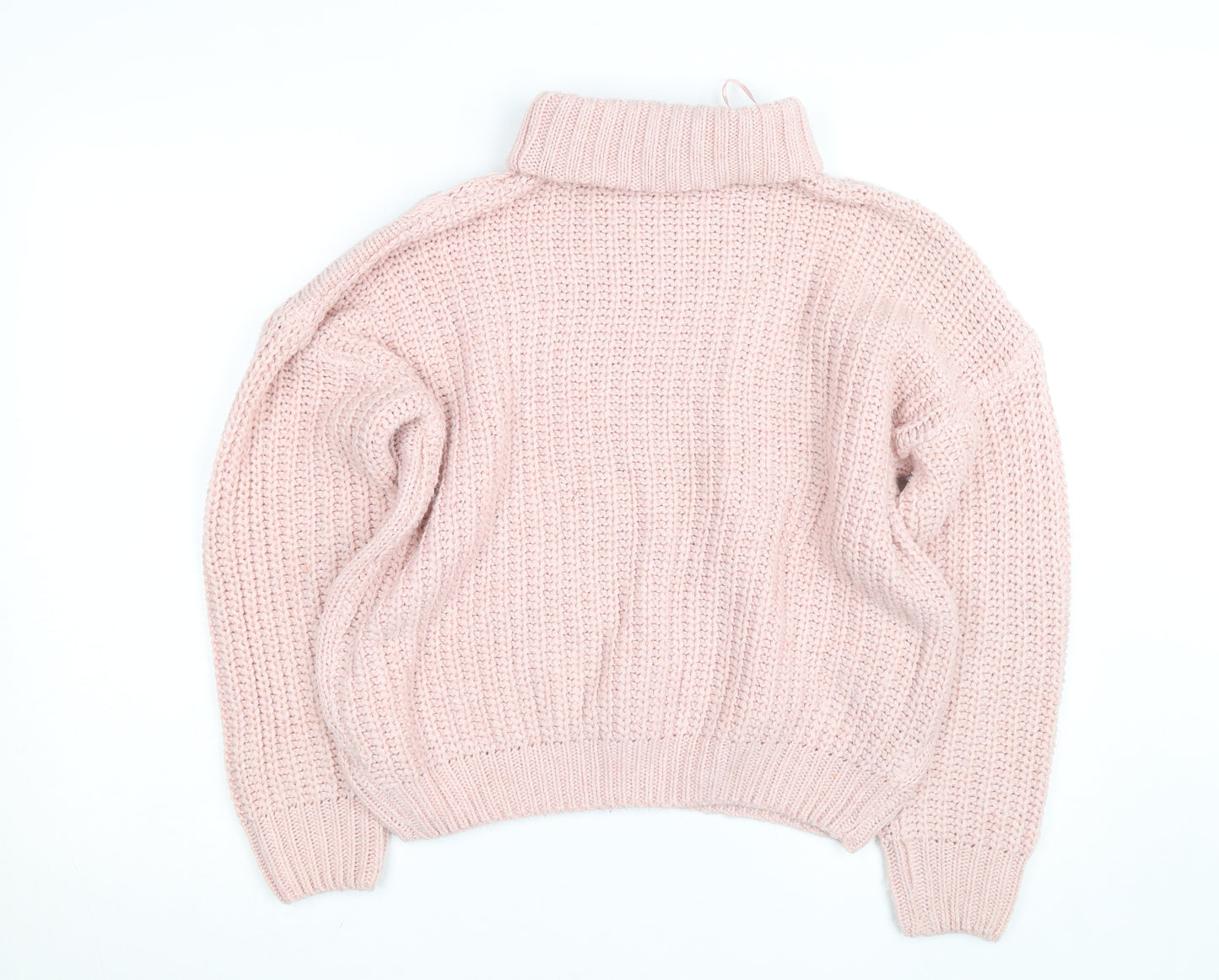 Geo London Women Pink Cable-Knit Roll Neck Pullover Jumper Size M