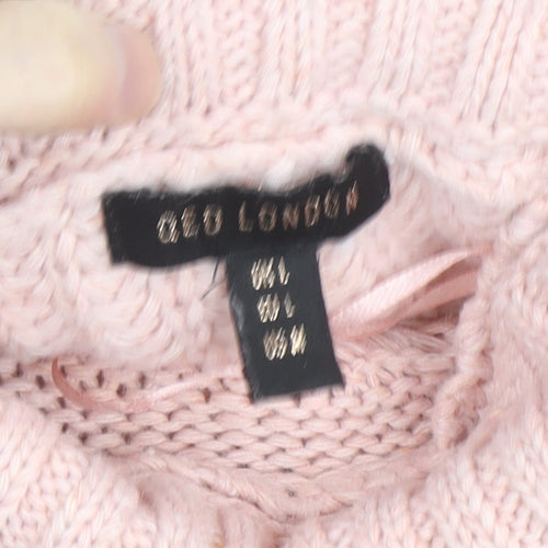 Geo London Women Pink Cable-Knit Roll Neck Pullover Jumper Size M