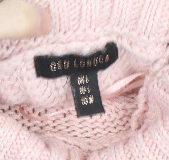 Geo London Women Pink Cable-Knit Roll Neck Pullover Jumper Size M