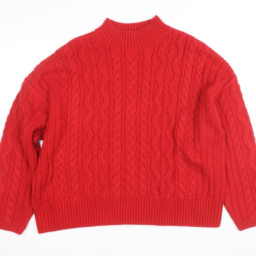 Marks and Spencer Womens Red Cable-Knit Mock Neck Jumper L