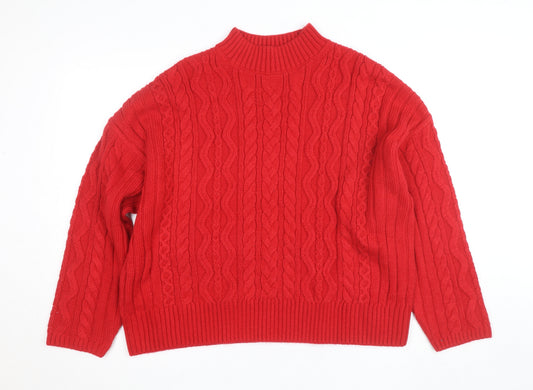 Marks and Spencer Womens Red Cable-Knit Mock Neck Jumper L