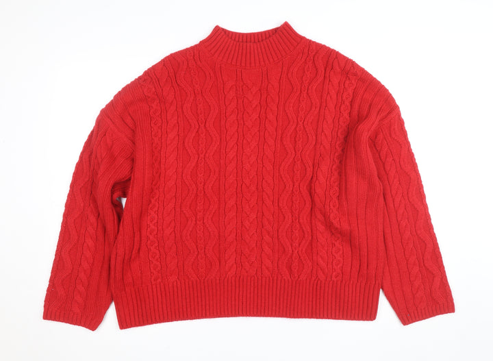 Marks and Spencer Womens Red Cable-Knit Mock Neck Jumper L