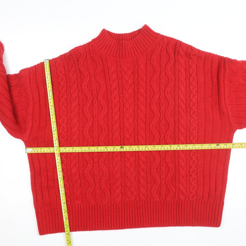 Marks and Spencer Womens Red Cable-Knit Mock Neck Jumper L