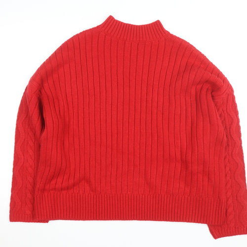 Marks and Spencer Womens Red Cable-Knit Mock Neck Jumper L