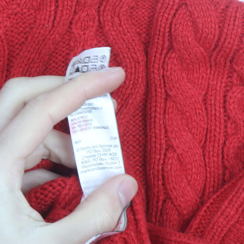 Marks and Spencer Womens Red Cable-Knit Mock Neck Jumper L