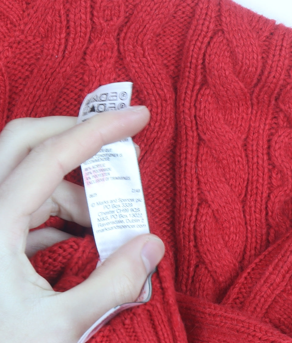 Marks and Spencer Womens Red Cable-Knit Mock Neck Jumper L