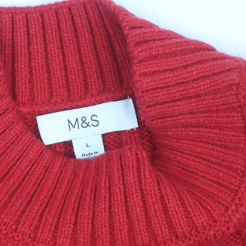 Marks and Spencer Womens Red Cable-Knit Mock Neck Jumper L