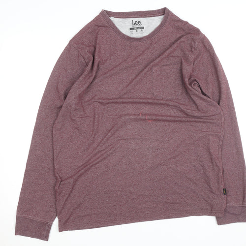 Lee Men’s Red Long Sleeve Crew Neck Cotton Blend Top L
