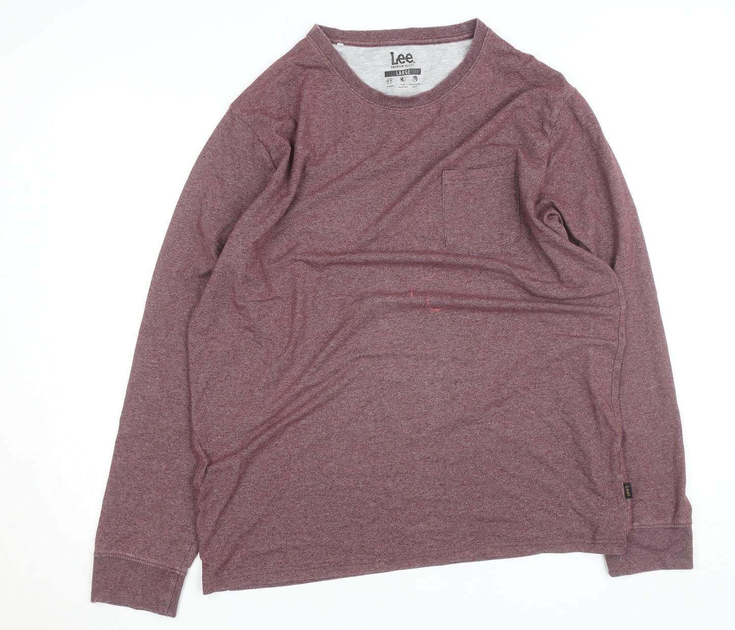 Lee Men’s Red Long Sleeve Crew Neck Cotton Blend Top L
