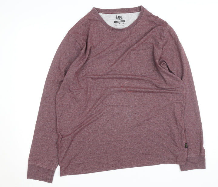 Lee Men’s Red Long Sleeve Crew Neck Cotton Blend Top L