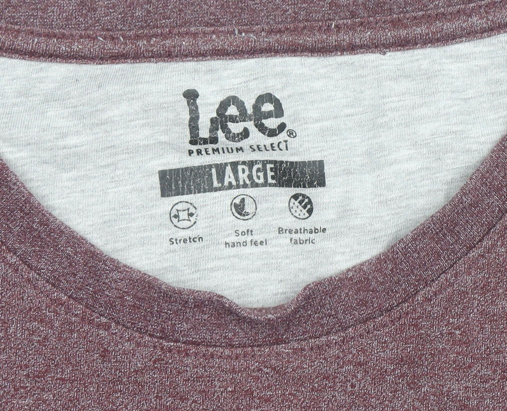 Lee Men’s Red Long Sleeve Crew Neck Cotton Blend Top L