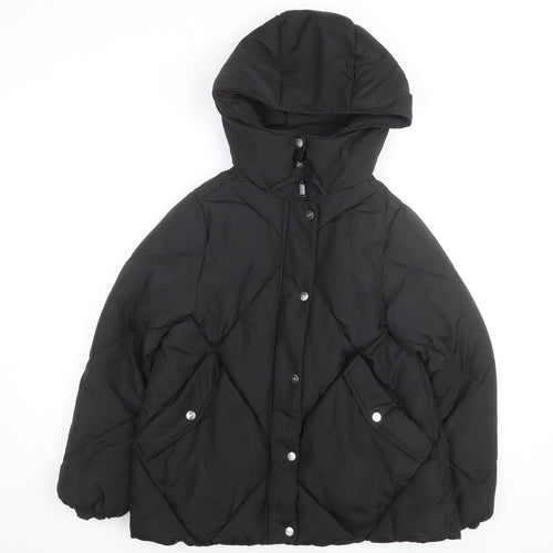 ZARA Girls Black Quilted Hooded Puffer Jacket 13-14 Years Winter Coat