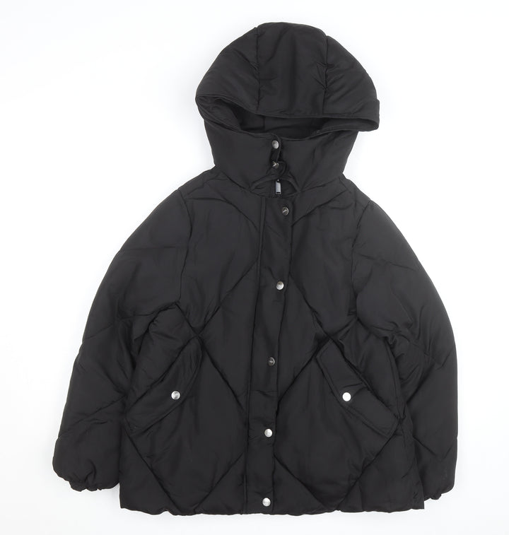 ZARA Girls Black Quilted Hooded Puffer Jacket 13-14 Years Winter Coat